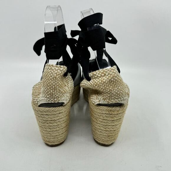 NWT ROCHAS Ice-Gray Espadrilles Platform Wedges w/ Ribbons - Size 37 - Picture 4 of 11